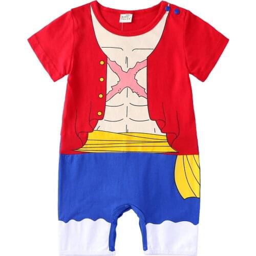 Anime One Piece Monkey D Luffy Cosplay Baby Newborn Romper Cotton Overalls Jumpsuit For Kids