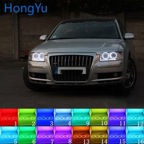 For Audi A8 S8 2004 2005 - 2009 Accessories Latest Headlight Multi-color RGB LED Angel Eyes Halo Ring Eye DRL RF Remote Control