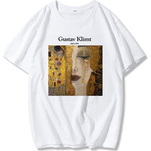 Gustav Klimt Letter Print T-Shirt Summer New Womens Casual T-Shirt Chic Harajuku Pattern Art Oil Painting Fashion Vintage Top