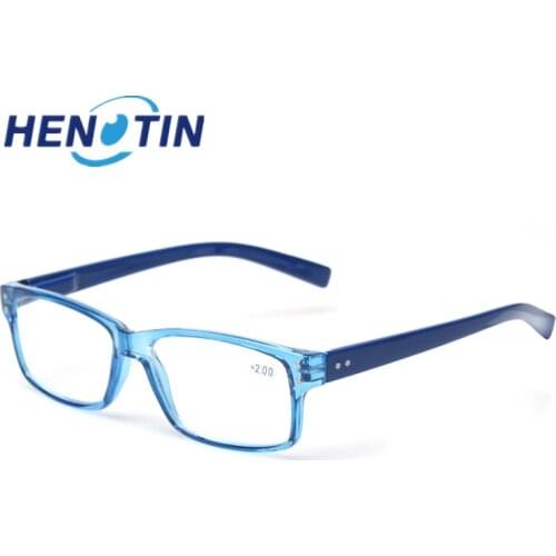 Henotin Fashion Clear Plastic Men and Women Reading Glasses Rectangular Spring Hinge Light Color Eyeglasses Presbyopic Glasses