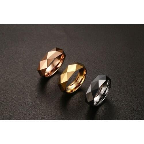 6MM Prismatic Cut Surface Tungsten Steel Finger Ring For Mens Jewelry Luxury White/Rose Gold Color Accessories