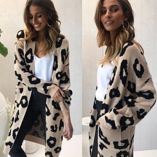 Leopard Womens Sweaters 2021 Long Sweater Female Fashion Cardigan Women Sweater Printing Knitting Autumn Winter Sweater Women