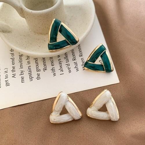 Minimalist Hollow Out Triangle Small Stud Earrings Gold Color Metal Geometrical Enamel Earrings for Women Bijoux Femme 2020
