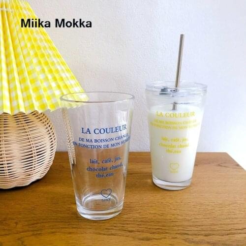 Cartoon Cute Transparent Straw Cup Reusable Cup Cold Glass Tumbler with Lid Milk Cup Juice Cup Water Bottle Drinkware