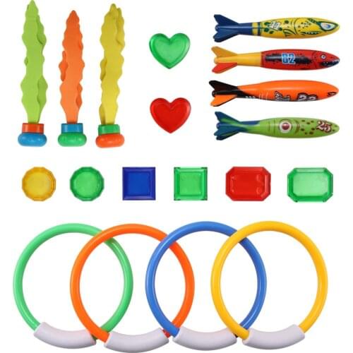 19pcs Diving Game Toys Set Water Toys Diving Rings Treasures Dive Underwater funny Swimming Toy Gift for Kids Summer Fun