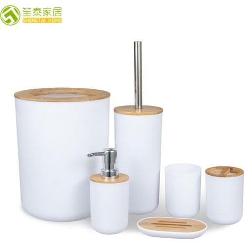 New toothbrush holder set, toiletries, bamboo and wooden bathroom, 6-Piece set, garbage can, bathroom set, mouthwash cup