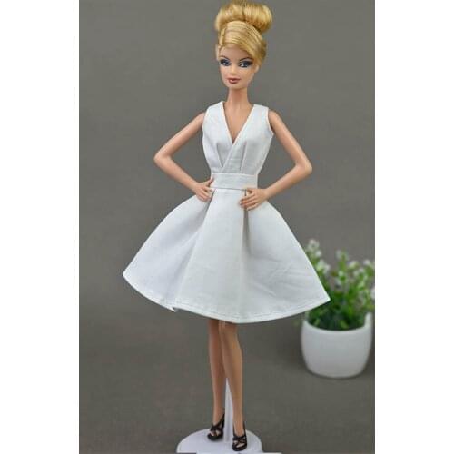 Pure White Elegant Handmade Unique Dress For Barbie Doll Party Sleeveless Dresses Vestido Clothes For 1/6 BJD Doll Accessories