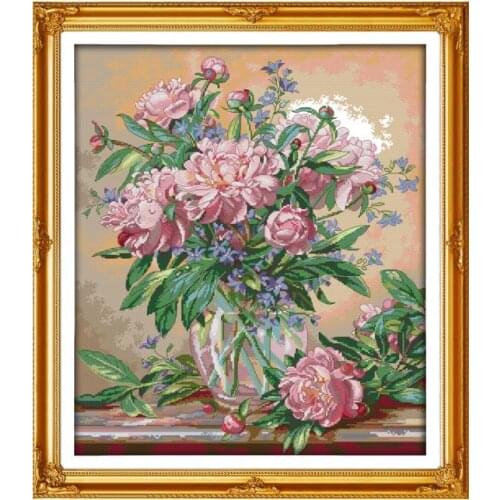 Peony and bellflower cross stitch package bloom 18ct 14ct 11ct cloth cotton thread embroidery DIY handmade needlework