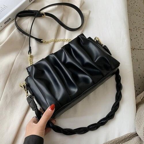 Folds Designer PU Leather Crossbody Bags For Women 2020 Solid Color Shoulder Handbags Female Trend Branded Designer Hand Bag