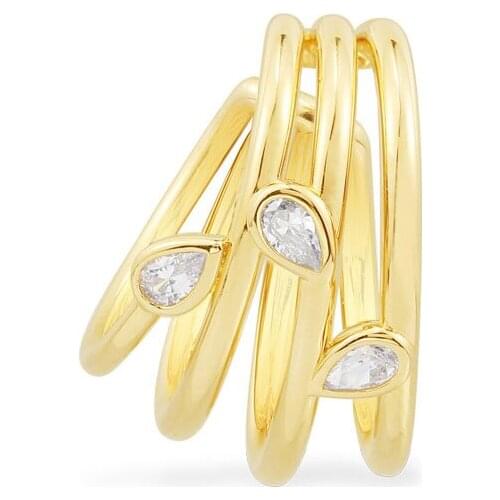 SOELLE Fine Real S925 Sterling Silver Multi-Hoop Sliding Ear Cuff with Pear Shaped Stones 1pc Non Pierced Clip Earring for Women