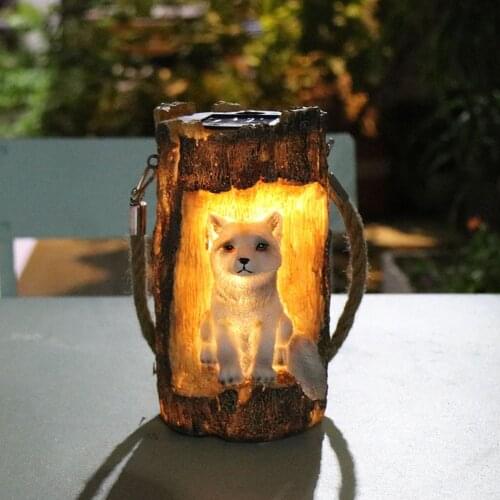 Solar LED Garden Light Decoration Fox in Stump Creative Resin Statue for Yard Patio Outdoor Waterproof Pendant Lamps Ground Lamp