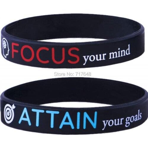 300pcs Inspirational Quote FOCUS your mind. ATTAIN your goals wristband silicone bracelets free shipping by FEDEX A