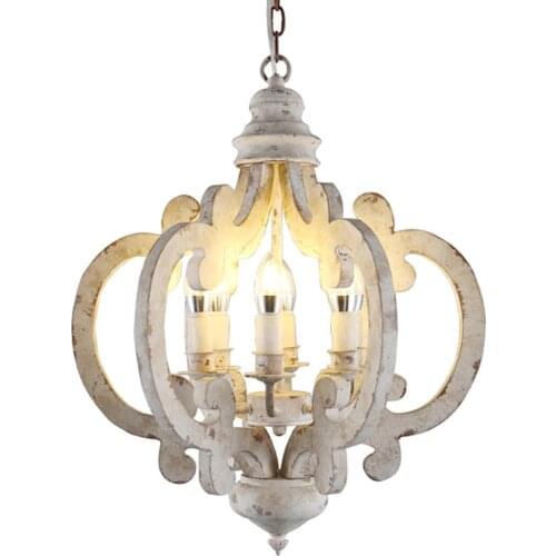 6 light chandelier vintage white wood chandelier french style hanging wooden light for bedroom kitchen living/dining room foyer