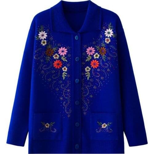 Knit Sweater Cardigan Spring Autumn Middle-Aged Elderly Womens Jacket Loose Cardigan Outerwear Female Sweaters Coat Tops W585