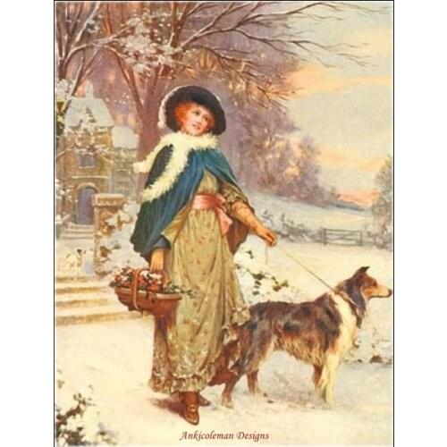 Embroidery Counted Cross Stitch Kits Needlework - Crafts 14 ct DMC Color DIY Arts Handmade Decor - Lady and Border Collie