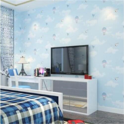 Wellyu papier peint Childrens room wallpaper Green Pink Girl Bedroom Bedside Background Wallpaper Cartoon Hot Air Balloon