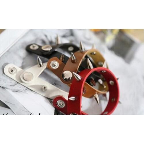 Spikes Rivet Cone Stud Cuff Black Leather bracelets & bangles Punk Bracelet for women men jewelry