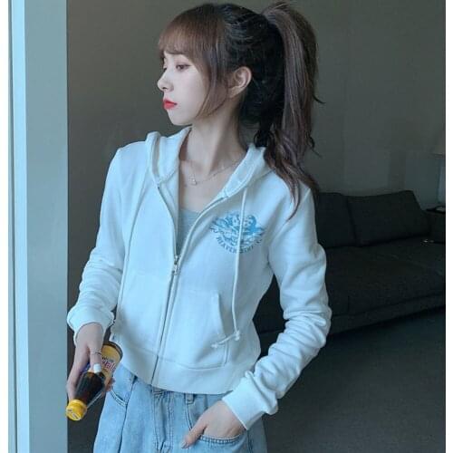 Short Printing Sweatshirt Women Spring And Autumn 2021 New Trend All-match Casual Long Loose Zipper Hoodie Coat