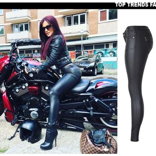Women Skinny Leggings PU Leather Pencil Pant Ankle Split Side Latex Faux Leather Bodycon Sexy Trousers Soft Female Trouser