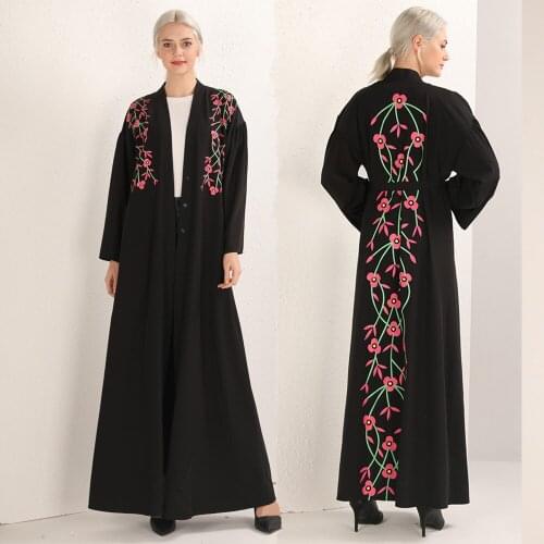 Elegant Muslim Abaya Print Floral Maxi Dress Cardigan Swing Long Robe Gowns Tunic Middle East Ramadan Dubai Islamic Prayer CS199