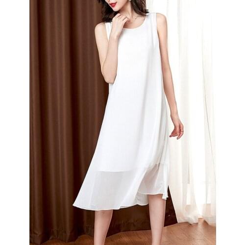 Womens Dress Chiffon Long Dress Summer Loose Sleeveless Solid Color Maxi Party Dresses