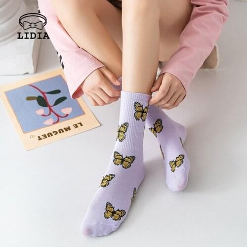 1 Pair Womens Butterfly Stockings Childrens Medium Tube Stockings Street Trend Black and White Soft Comfortable Foot Wear