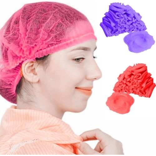 100pcs Disposable Non-woven Pleated Anti Dust Hair Shower Cap Women Men Bath Caps Makeup Hat Spa Hair Salon Beauty Accessories