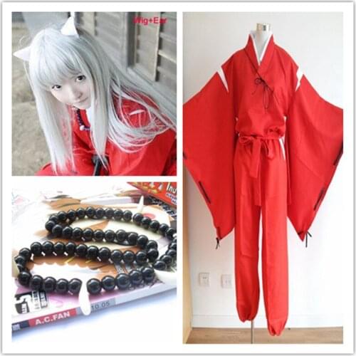 2020 New Inuyasha Kikyo Kimono Cosplay Costume Full Set Anime Wig Ears And Necklace Bracelet For Halloween Party cosplay costume