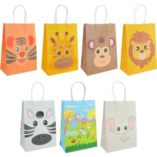 5Pcs Jungle Safari Animal Paper Candy Bag Cookies Gift Packaging Bags Kids 1st Birthday Party Baby Shower Decoration Supplies