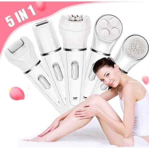 5 in 1 Beauty Tool Rechargable Wet and Dry Hair Removal Epilator Female Razor Callus Scavenger face cleansing brush facial massa