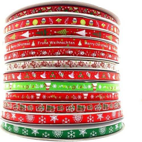 5Yards 10mm Christmas Ribbon Printed Grosgrain Ribbons for Gift Wrapping Wedding Decoration Hair Bows DIY Accessories #S27s