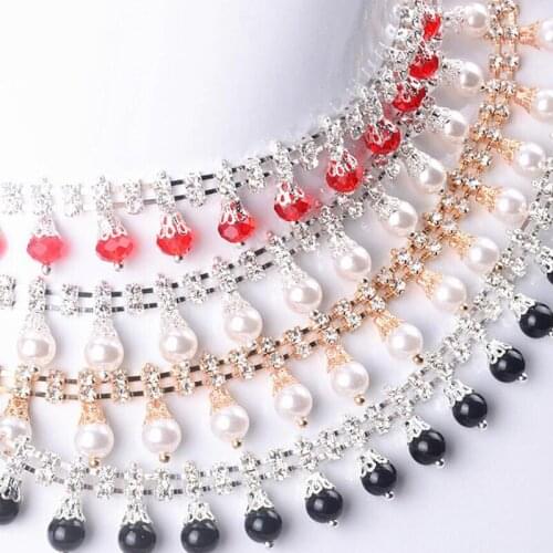 5 Yards Rhinestones Trims Chain Crystal For Head Band DIY Beads Jewelry Red Silver Black Rhinestone Trimming Applique