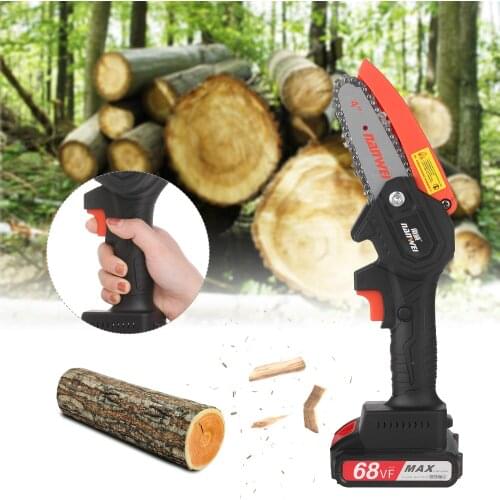 21V Cordless Chainsaw 4-Inch Electric Brush Pruning Saw 2.0A Rechargeable Lithium Battery Powered Tree Branch Pruner