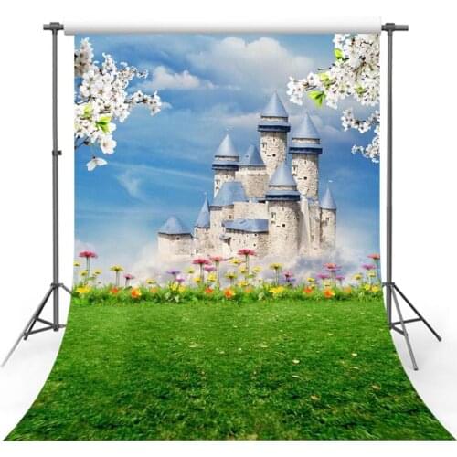 Photo Backdrop Spring Lush Flowers Nightscape Fantasy Castle Holiday Scenic Photo Background Photography Backdrop Photo Studio