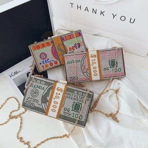 Women Crystal Money USD Bags Dollar Design Luxury Diamond Evening Bags Party Purse Clutch Bags Wedding Dinner Purse and Handbags
