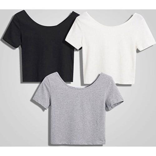 Sexy Black U Neck Crop Top Ladies Cotton Short Sleeve Women Clothes Harajuku Kawaii Woman Tshirts Tee Korean T Shirt Women Top