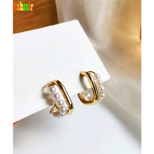 Kshmir Fashionable collocation metal baroque wind pearl earring refined square earring simple female earrings jewelry gift