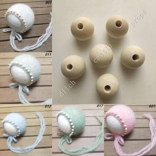 Mohair Handmade Knitted Hat Cap & Primary Color Wooden Beads Photo Clothing Newborn Photography Props