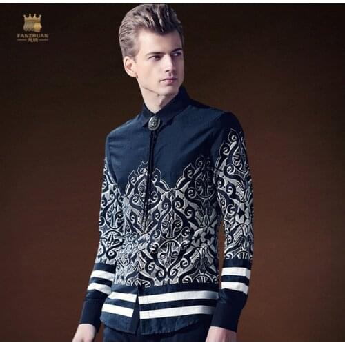 FANZHUAN Brands Free Shipping New Featured Clothing design Autumn Long Sleeve Mens male Personality Baroque Print shirt 612007