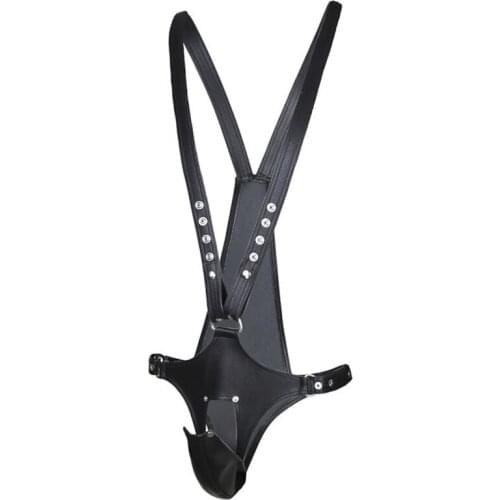 Fetish men latex pants Black Adjustable PU Leather Porno lingerie mens bondage underwear Sexy Costumes Erotic Lingerie