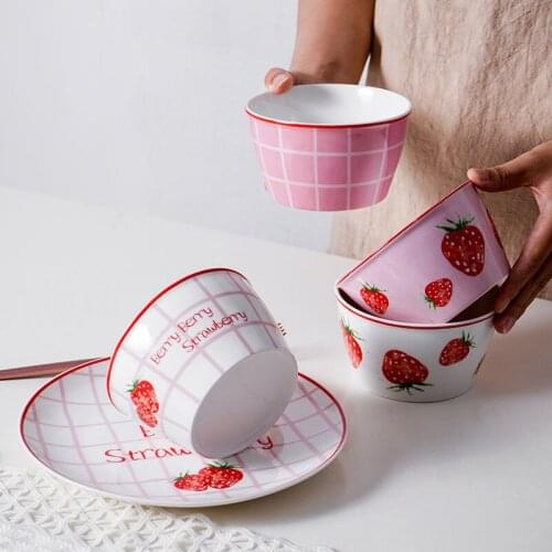 Dish set rice bowl household lovely creative personality student ceramic tableware net red ins strawberry bowl single