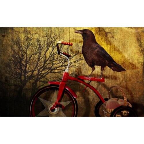 Still life Figure ptica voron velosiped derevo 4 Sizes Silk Fabric Canvas Poster Print