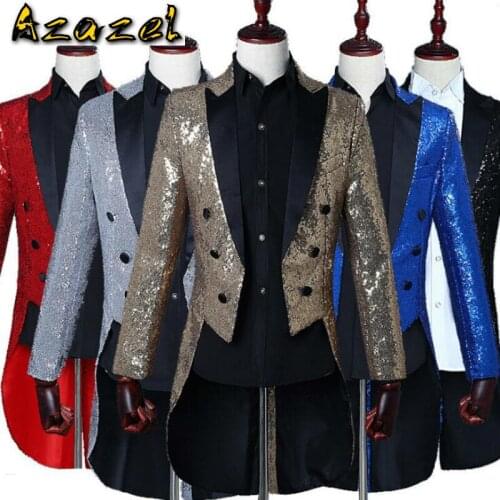 2020 New Plus Size Mens Classic 5 Color Sequin Dress jacket Lapel Tail Coat Tuxedo Wedding Groom Stage Singer Men Blazers Suit