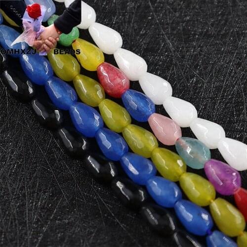 OMH Z86 8X12mm Polished Jewelry DIY Making Bracelet Necklace Gift Water Droplets Natural Stone Quartzite Jade Loose Spacer Beads