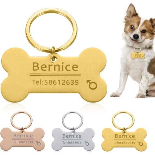 Personalized Pet ID Tag Keychain Engraved Pet ID Name for Cat Puppy Dog Collar Tag Pendant Keyring Bone Pet Accessories