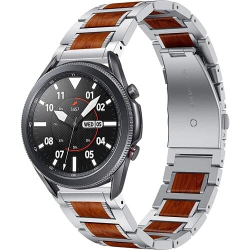 Metal wooden strap Compatible with Samsung watch 3 46mm/Huawei watch GT2 46mm/Huami Amazfit GTR47mm Bracelet strap for 22mm band