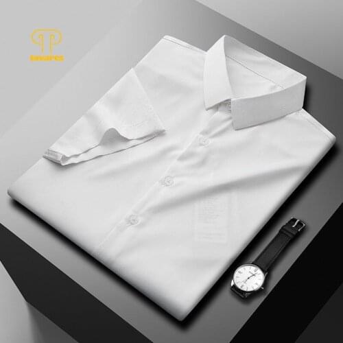 TAVARES Men Dress Shirts Summer Social Office Business Shirt Short Long Sleeve Casual Collared Shirt White Blue Button Up Shirt