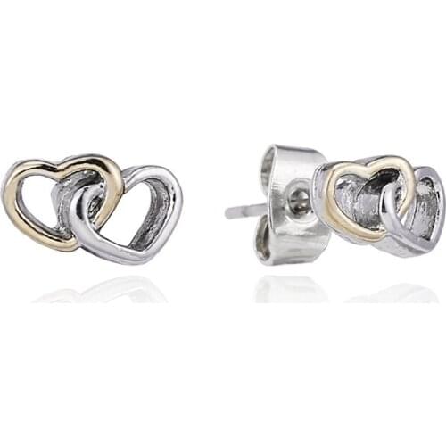 Seialoy Two-tone Heart Earrings For Women Girl Original Lover Couple Birthday Gift Double Heart Stud Earrings Jewelry