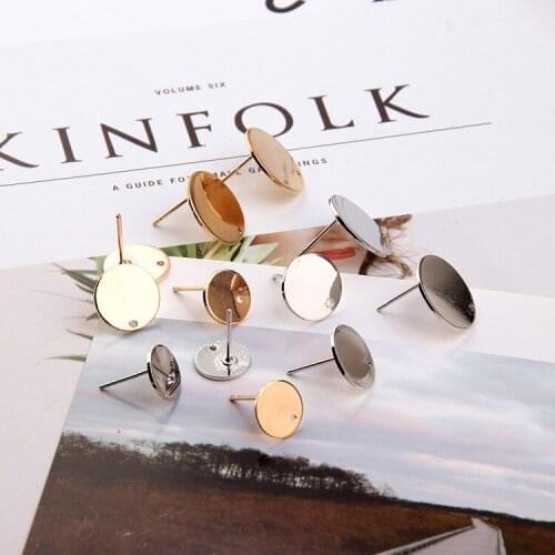 Gold Silver Color Plated Earring Setting Round Cabochon Base Eardrop Accessories Copper Material DIY Handmade Craft 15pcs