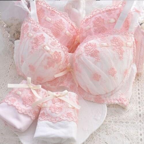 Sweet Kawaii Lolita Bra Women Japanese Style Super Cute Soft Sister Underwear Sleep Intimates Set Oversized Pink Bra Panties Set